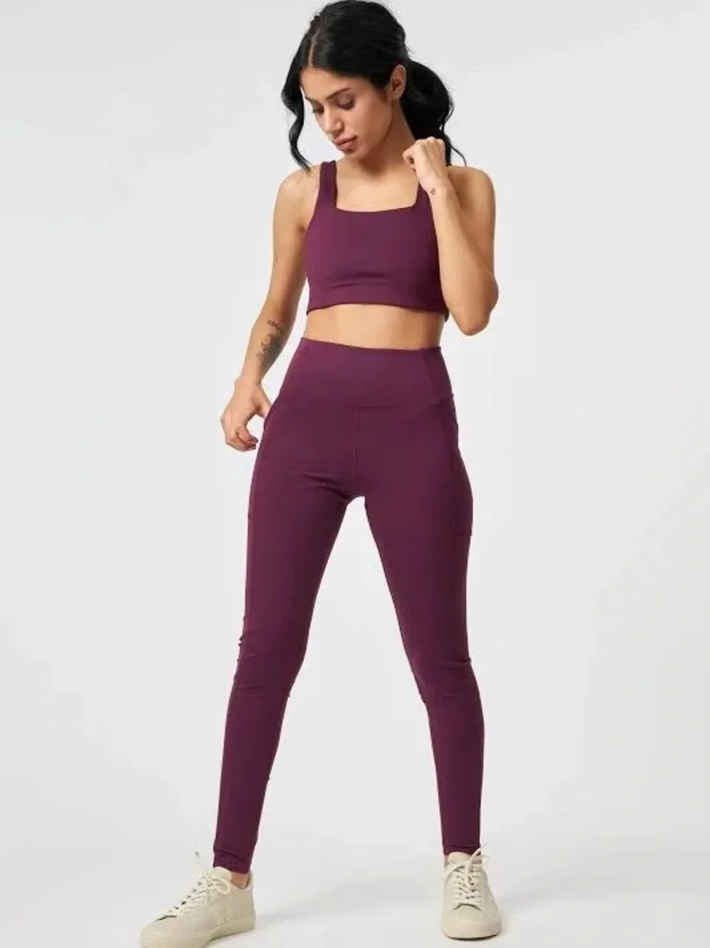 girlfriend collective high rise athletic leggings in Burgundy Wine - Picture 1 of 7